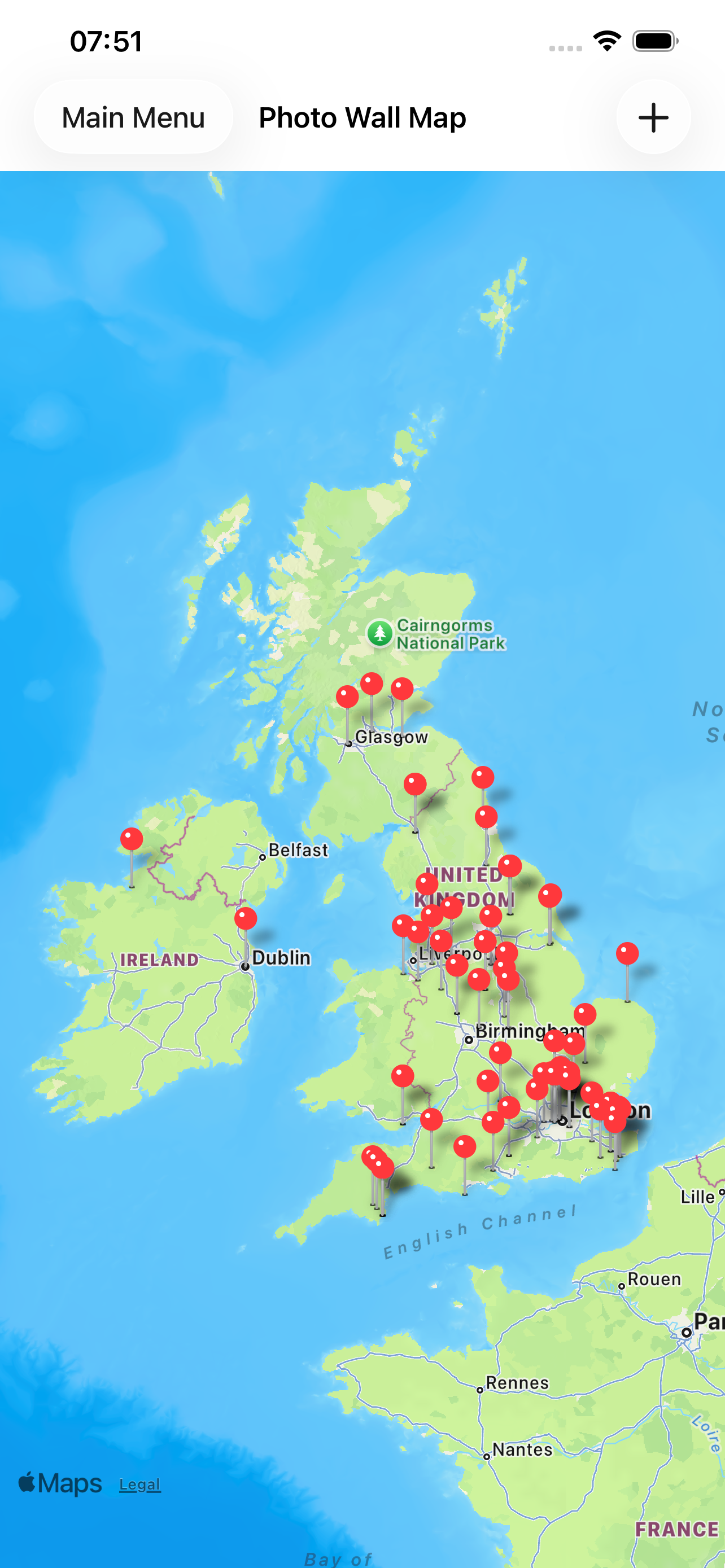 Social Photo Wall map showing shared railway photos around the UK and Ireland